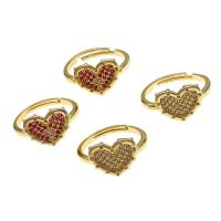 Cubic Zirconia Micro Pave Brass Ring, Heart, Adjustable & micro pave cubic zirconia & for woman, more colors for choice, 21x21x2mm, Sold By PC