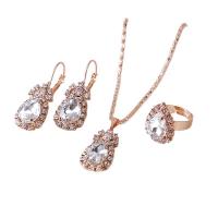 Rhinestone Jewelry Sets finger ring & earring & necklace Zinc Alloy Teardrop three pieces & for woman & with rhinestone Length 48 cm Sold By Set