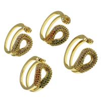 Brass Cuff Finger Ring, Adjustable & micro pave cubic zirconia & for woman, more colors for choice, 22x22x6mm, Sold By PC
