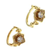 Cubic Zirconia Micro Pave Brass Ring Flower Adjustable & micro pave cubic zirconia & for woman golden Sold By PC