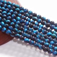 Perles oeil de tigre, Rond, poli, DIY, bleu, Vendu par 38 cm brin