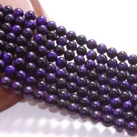 Tigerauge Perlen, rund, poliert, DIY, violett, verkauft per 38 cm Strang