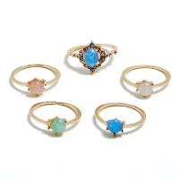 Ensemble d’anneau en alliage de zinc, avec Artificial-Opal, bijoux de mode & pour femme, couleurs mélangées, Vendu par fixé