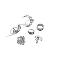 Cink Alloy Ring Set, Cink ötvözet, -val Szintetikus türkiz, galvanizált, 6 darab & divat ékszerek & a nő, az eredeti szín, Által értékesített Set