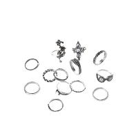 Cink Alloy Ring Set, Cink ötvözet, -val Mesterséges + opál, galvanizált, 13 darab & divat ékszerek & a nő & strasszos, az eredeti szín, Által értékesített Set