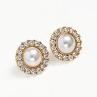Messing Ohrring Clip, mit ABS-Kunststoff-Perlen, plattiert, Modeschmuck & Micro pave Zirkonia & für Frau, goldfarben, verkauft von Paar