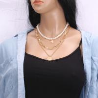 Mode-Multi-Layer-Halskette, Zinklegierung, mit Kunststoff Perlen, mit Verlängerungskettchen von 7cm, Münze, plattiert, drei Schichten & Oval-Kette & für Frau, keine, frei von Nickel, Blei & Kadmium, Länge ca. 19 ZollInch, verkauft von PC