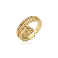 Brass Cuff Finger Ring 18K gold plated Adjustable & With Pendant & micro pave cubic zirconia & for woman 5mm Sold By PC