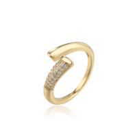 Brass Cuff Finger Ring, 18K gold plated, Adjustable & micro pave cubic zirconia & for woman, Sold By PC