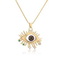 Cubic Zircon Micro Pave Brass Necklace with Plastic Eye 18K gold plated micro pave cubic zirconia & for woman Length Approx 17.72 Inch Sold By PC