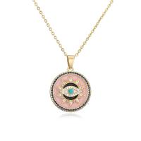 Cubic Zircon Micro Pave Brass Necklace Flat Round 18K gold plated with eye pattern & micro pave cubic zirconia & for woman & enamel Length Approx 17.72 Inch Sold By PC