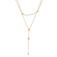 Titanium Steel Necklace, with 1.97inch extender chain, Star, 18K gold plated, Double Layer & fashion jewelry & for woman, Length:14.17 Inch, Sold By PC
