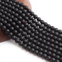 Fashion Glass Beads, Round, DIY & frosted, black, Sold Per 38 cm Strand
