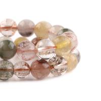 Prirodni kvarc nakit Beads, Rutil kvarc, Krug, uglađen, možete DIY, miješana boja, Prodano Per 38 cm Strand