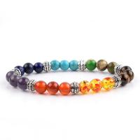 Gemstone Bracelets, Natural Stone, with Tibetan Style, polished, Unisex & anti-fatigue, mixed colors, 8mm, Length:19 cm, Sold By PC
