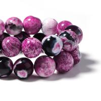 Feuerachat Perle, rund, poliert, DIY, violett, verkauft per 38 cm Strang