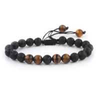 Gemstone Bracelets, Tiger Eye, with Polyester Cord & Lava, Unisex & anti-fatigue, mixed colors, 8mm, Length:19-28 cm, Sold By PC