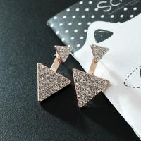 Zinc Alloy Earring Jacket Triangle plated fashion jewelry & for woman & with rhinestone Sold By Pair