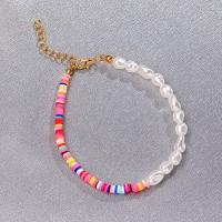 Fashion Jewelry Anklet, Polymer Clay, with ABS Plastic Pearl, plated, for woman, multi-colored, Length:10.63 Inch, Sold By PC