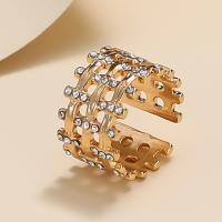 Zinc Alloy Cuff Finger Ring plated fashion jewelry & for woman & with rhinestone golden Sold By PC