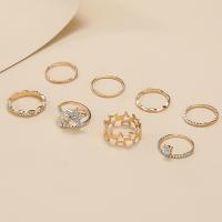Juego de anillos de aleación de zinc, chapado, 8 piezas & Joyería & para mujer & con diamantes de imitación, dorado, Vendido por Set
