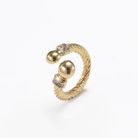 liga de zinco Cuff Ring Finger, banhado, joias de moda & para mulher & com strass, dourado, vendido por PC