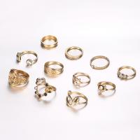 Juego de anillos de aleación de zinc, chapado, once piezas & Joyería & para mujer & con diamantes de imitación, dorado, Vendido por Set