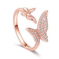 Brass Cuff Finger Ring, Butterfly, plated, for woman & with cubic zirconia, more colors for choice, nickel, lead & cadmium free, 14x2mm, Sold By PC
