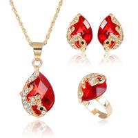 Zinc Alloy Jewelry Sets Stud Earring & finger ring & necklace with Crystal gold color plated for woman & with rhinestone nickel lead & cadmium free Length 17.7 Inch Sold By Set