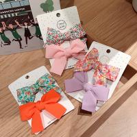 Children Hair Accessory Cloth with Zinc Alloy Bowknot printing 2 pieces & for children Sold By Lot