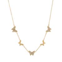 Zinc Alloy Jewelry Necklace Butterfly gold color plated fashion jewelry & for woman & with rhinestone nickel lead & cadmium free Length Approx 16.93 Inch Sold By PC