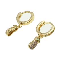 Huggie Hoop Drop Earring Brass Eggplant micro pave cubic zirconia & for woman golden Sold By Pair