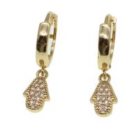 Huggie Hoop Drop Earring, Brass, Hand, micro pave cubic zirconia & for woman, golden, 11x6x2mm, Sold By Pair