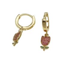 Huggie Hoop Drop Earring, Brass, Rose, micro pave cubic zirconia & for woman, golden, 13x13x2mm, Sold By Pair