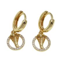 Huggie Hoop Drop Earring Brass Snake micro pave cubic zirconia & for woman golden Sold By Pair