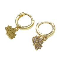Huggie Hoop Drop Earring Brass Leaf micro pave cubic zirconia & for woman golden Sold By Pair