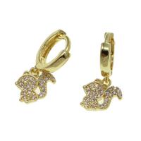 Huggie Hoop Drop Earring Brass Squirrel micro pave cubic zirconia & for woman golden Sold By Pair