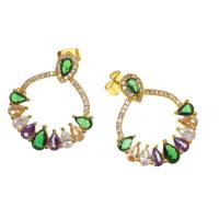 Cubic Zirconia Micro Pave Brass Earring, micro pave cubic zirconia & for woman, mixed colors, 13x13x8mm, Sold By Pair