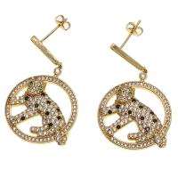 Brass Drop Earring, micro pave cubic zirconia & for woman, golden, 13x13x7mm, Sold By Pair