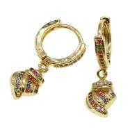 Huggie Hoop Drop Earring Brass Shell micro pave cubic zirconia & for woman golden Sold By Pair
