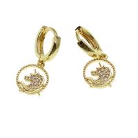 Huggie Hoop Drop Earring Brass Unicorn micro pave cubic zirconia & for woman golden Sold By Pair
