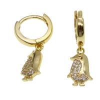 Huggie Hoop Drop Earring, Brass, Penguin, micro pave cubic zirconia & for woman, golden, 15x9x3mm, Sold By Pair