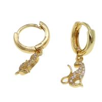 Huggie Hoop Drop Earring Brass Tiger micro pave cubic zirconia & for woman golden Sold By Pair