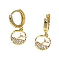 Huggie Hoop Drop Earring, Brass, Round, micro pave cubic zirconia & for woman, golden, 13x11x2mm, Sold By Pair