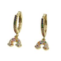 Huggie Hoop Drop Earring, Brass, Rainbow, micro pave cubic zirconia & for woman, golden, 8x10x2mm, Sold By Pair