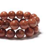 Goldstone perler, Runde, poleret, du kan DIY, brun, Solgt Per 38 cm Strand
