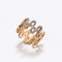 liga de zinco Cuff Ring Finger, banhado, joias de moda & para mulher & com strass, dourado, vendido por PC