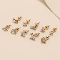 Tibetan Style Stud Earring, plated, 10 pieces & fashion jewelry & for woman & with rhinestone, golden, Sold By Set