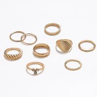 Ensemble d’anneau en alliage de zinc, Placage, neuf pièces & bijoux de mode & pour femme & avec strass, doré, Vendu par fixé