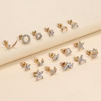Zinc Alloy Stud Earring plated 16 pieces & fashion jewelry & for woman & with rhinestone golden Sold By Set